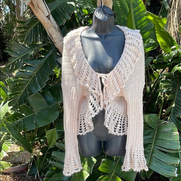 Newport News Sweaters - Crochet trimmed bell sleeve cardigan by Newport News